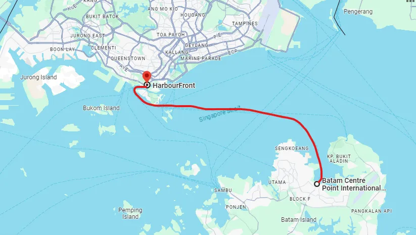 Singapore to Batam Centre Ferry Route Map